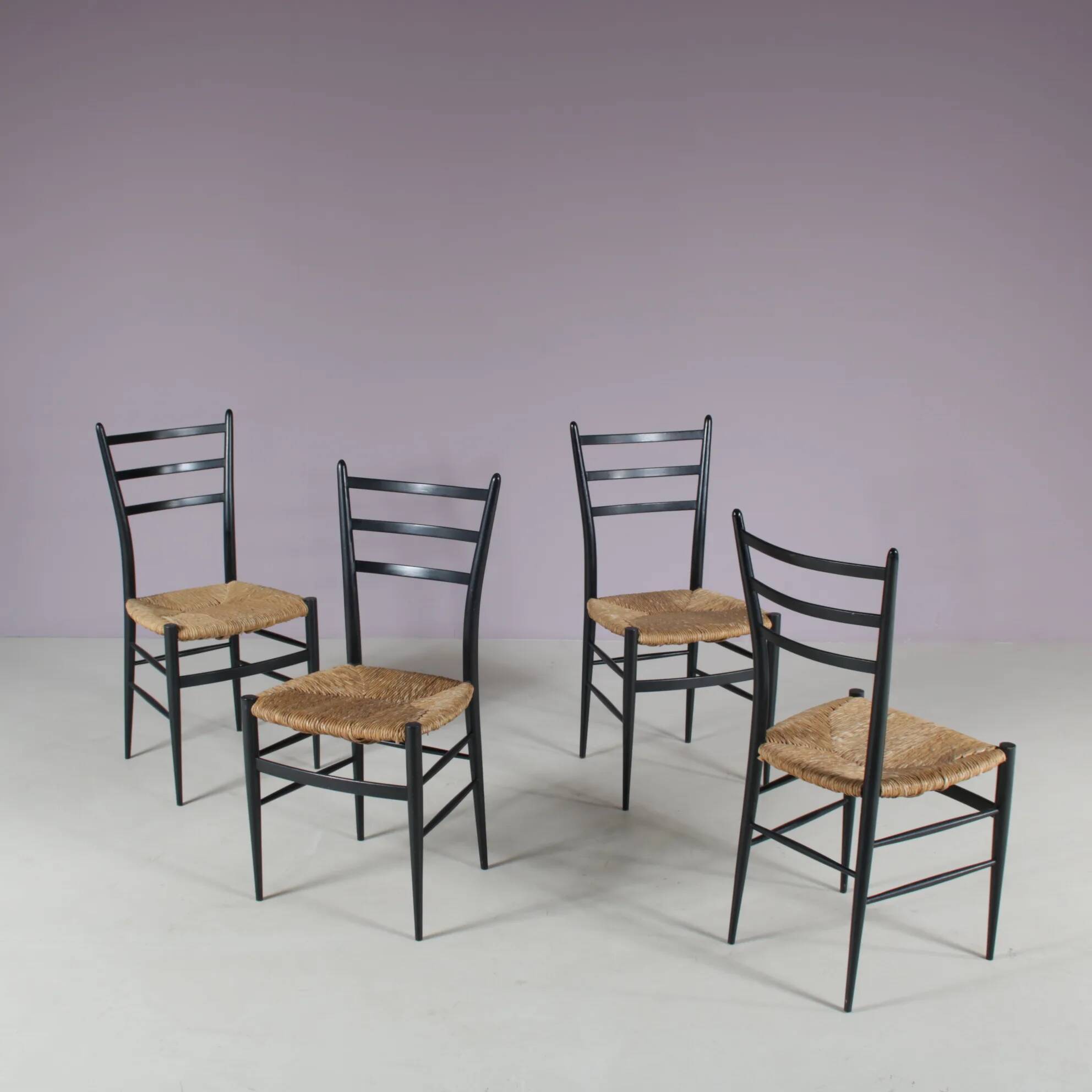 Set of 4 "Spinetto" dining chairs from Chiavari, Italy, 1950s