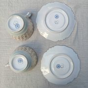 Duo of tea cups and saucers Limoges Lucien Michelaud - Green porcelain