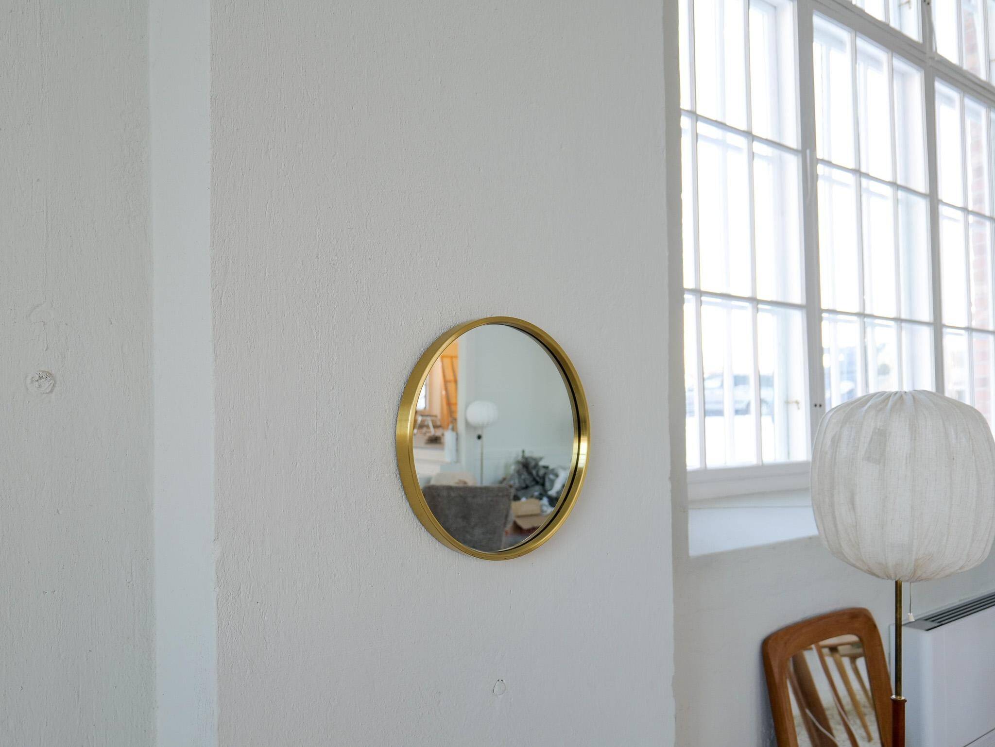 Modern brass mirror from the mid-century by Glasmäster in Markaryd, Sweden, 1960s.