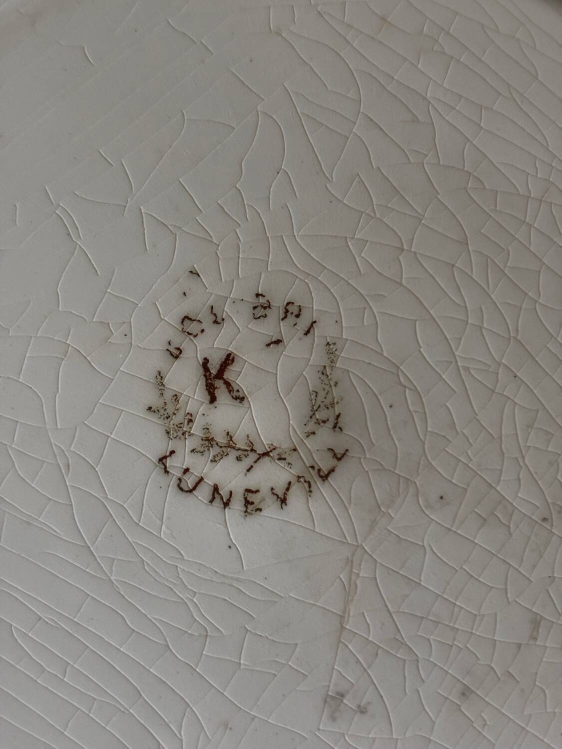 Antique KG Luneville round serving dish, colibri sepia