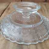 Présentoir à petits fours en verre moulé ancienne vintage