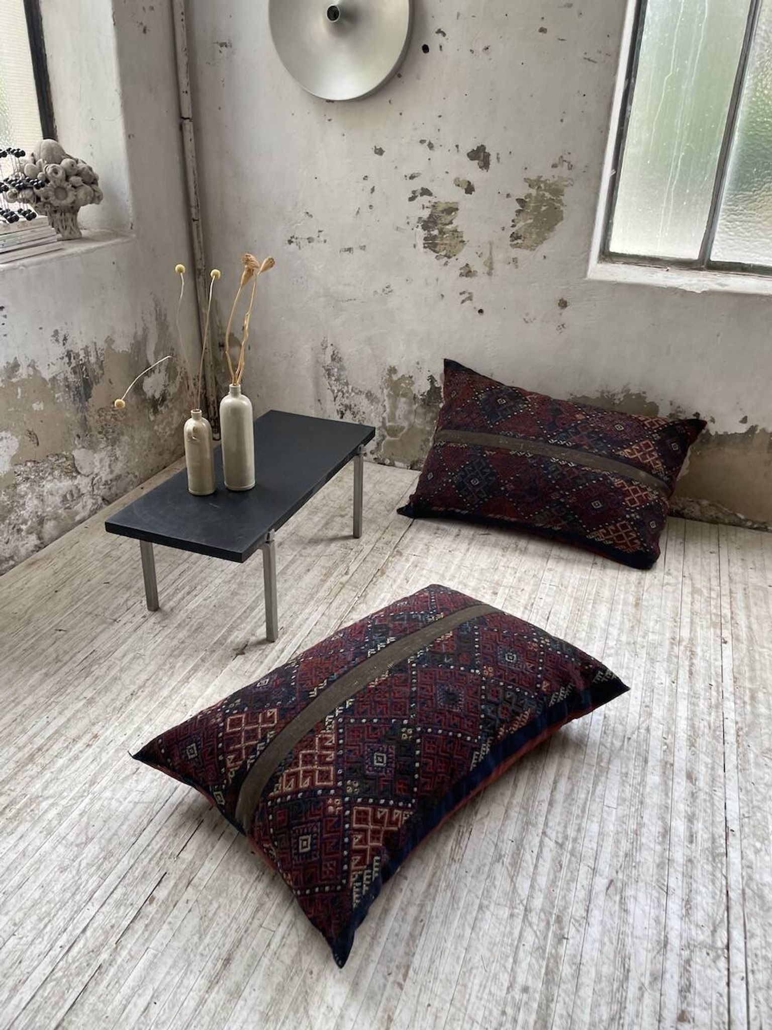 Pair of vintage XXL Kilim cushions