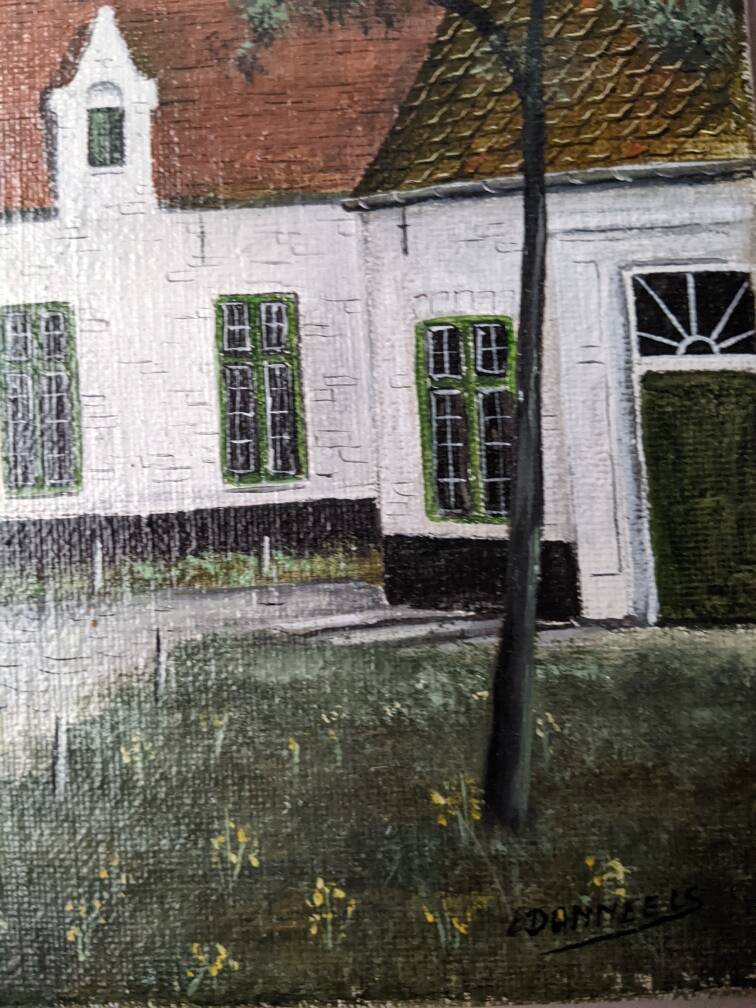 Naïve acrylic painting on canvas landscape countryside decoration