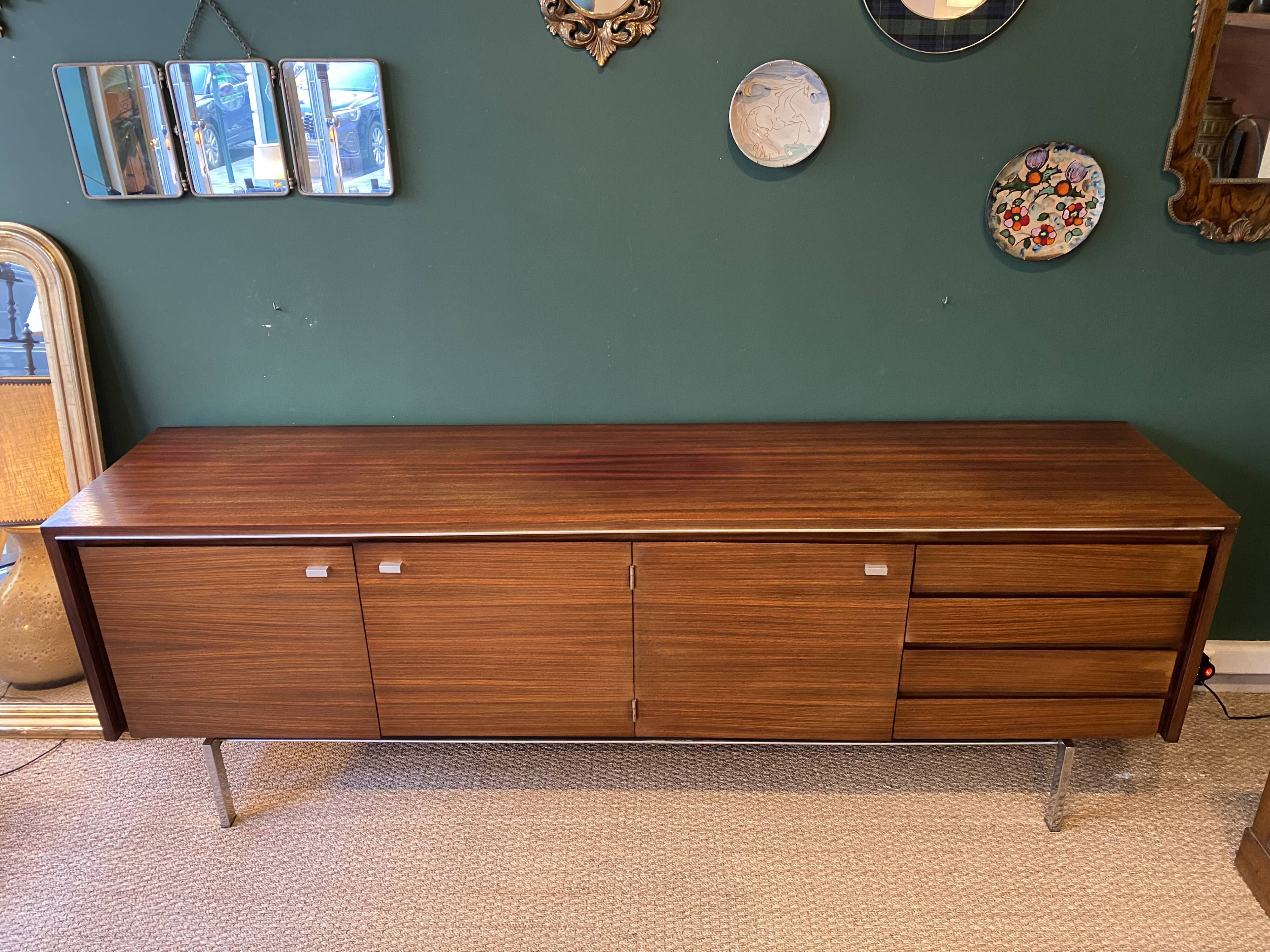 Mid-century sideboard in rosewood and chrome metal