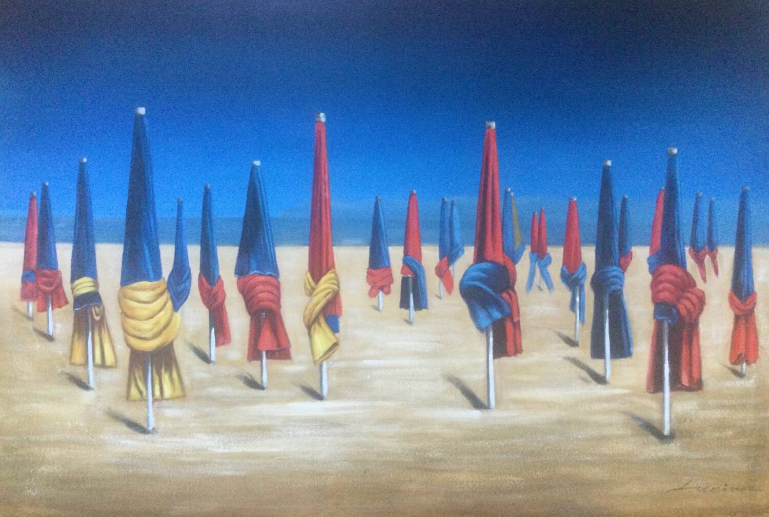 Oil on canvas depicting the parasols of Deauville