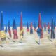 Oil on canvas depicting the parasols of Deauville