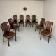 Set of 8 wooden and thick leather armchairs, Girsberger design, 80s