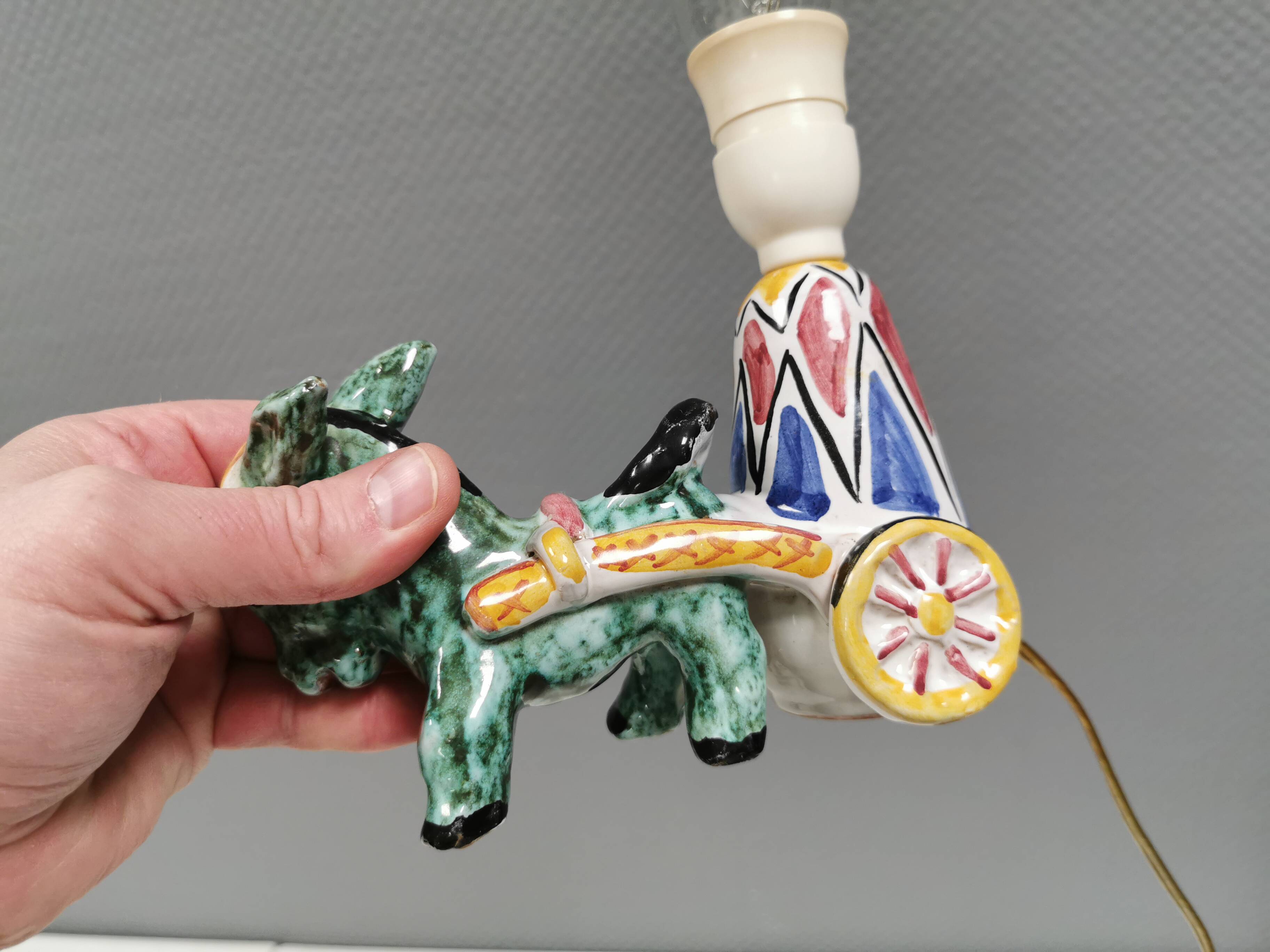 Unique "donkey" table lamp in ceramic with a harlequin pattern, Italy 1970s