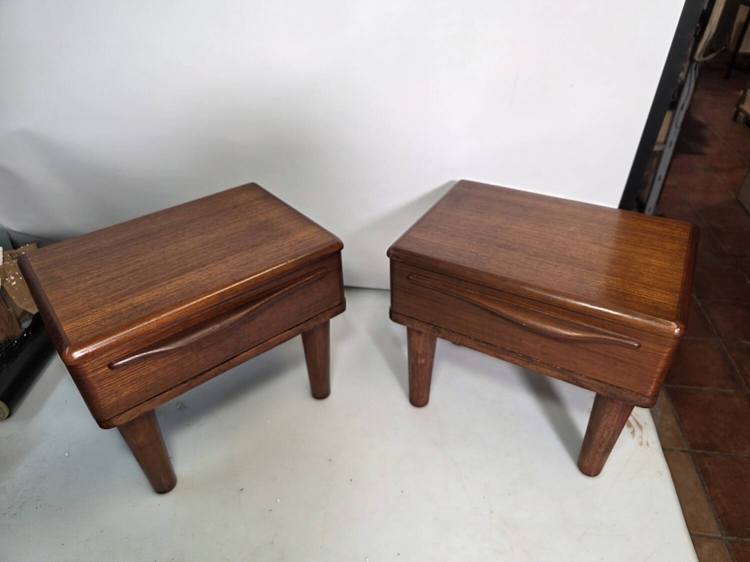 Pair of Scandinavian teak bedside tables from the 1960s.