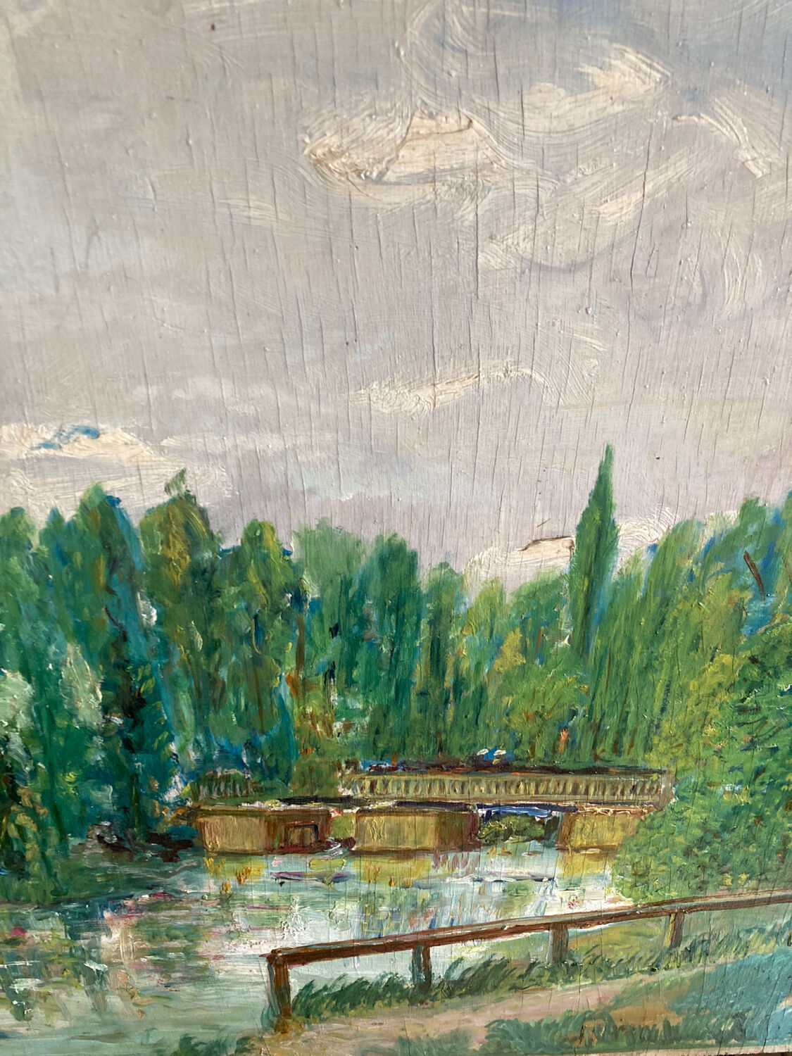 Oil painting on panel The bridge of Créteil signed H.Jaquemart nineteenth century