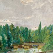 Oil painting on panel The bridge of Créteil signed H.Jaquemart nineteenth century