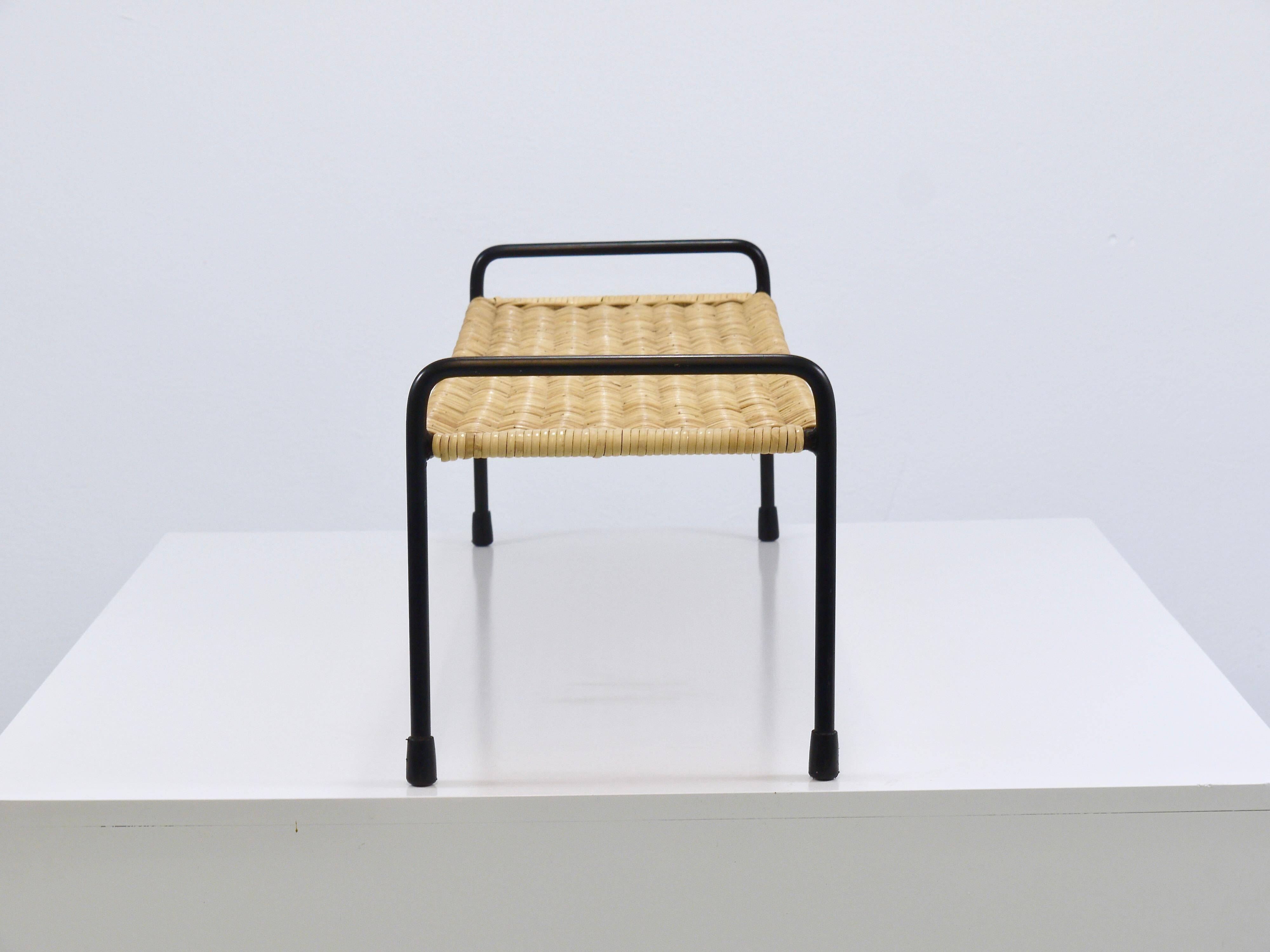 Carl Aubock side table, flower bench, iron, rattan, wicker, Austria, 1950s