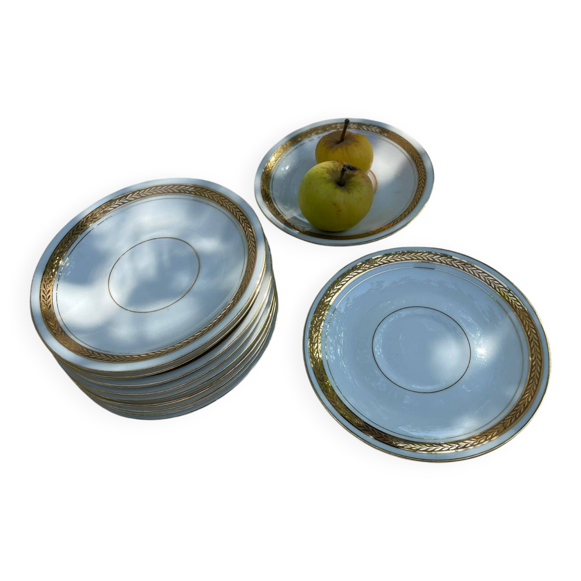 Porcelain set of small plates golden Limoges France