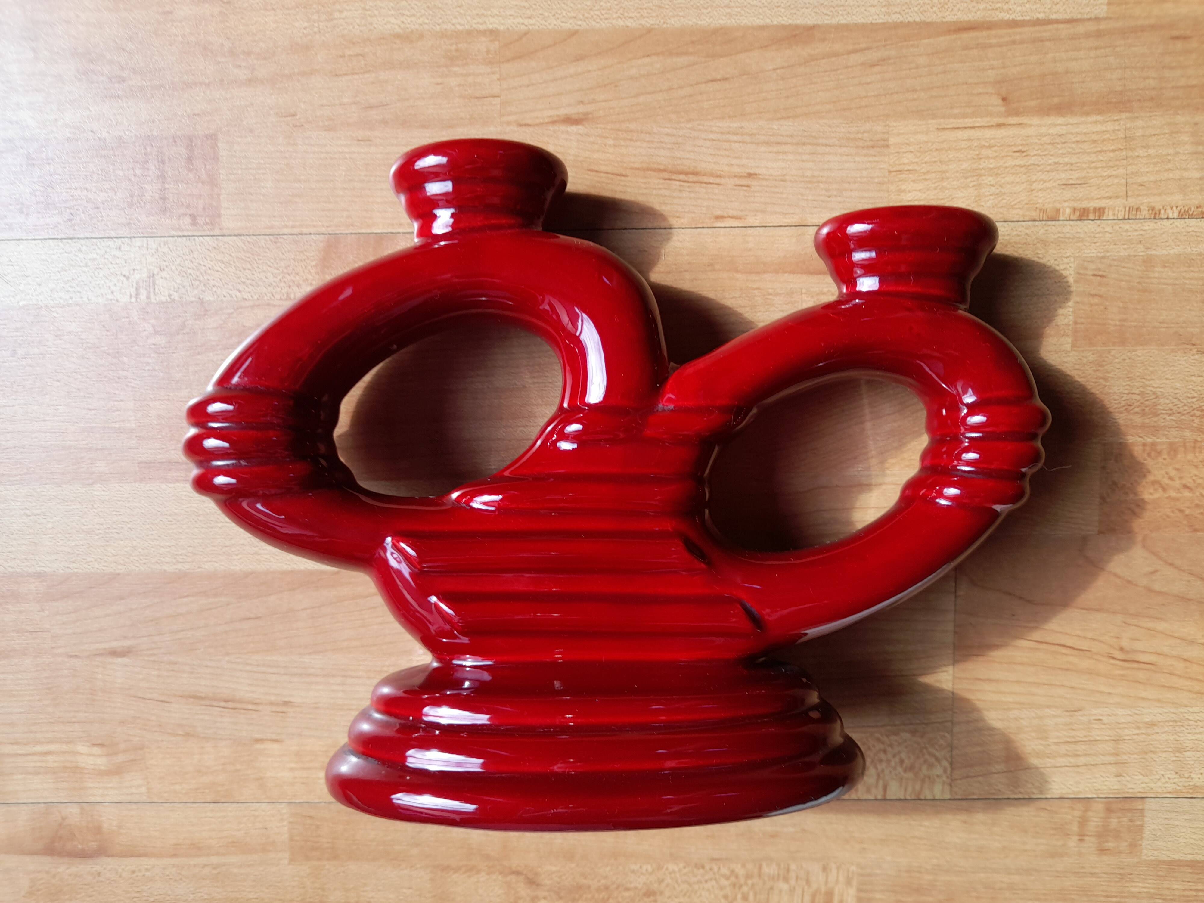 Set of 2 elegant Art Deco ceramic double candle holders
