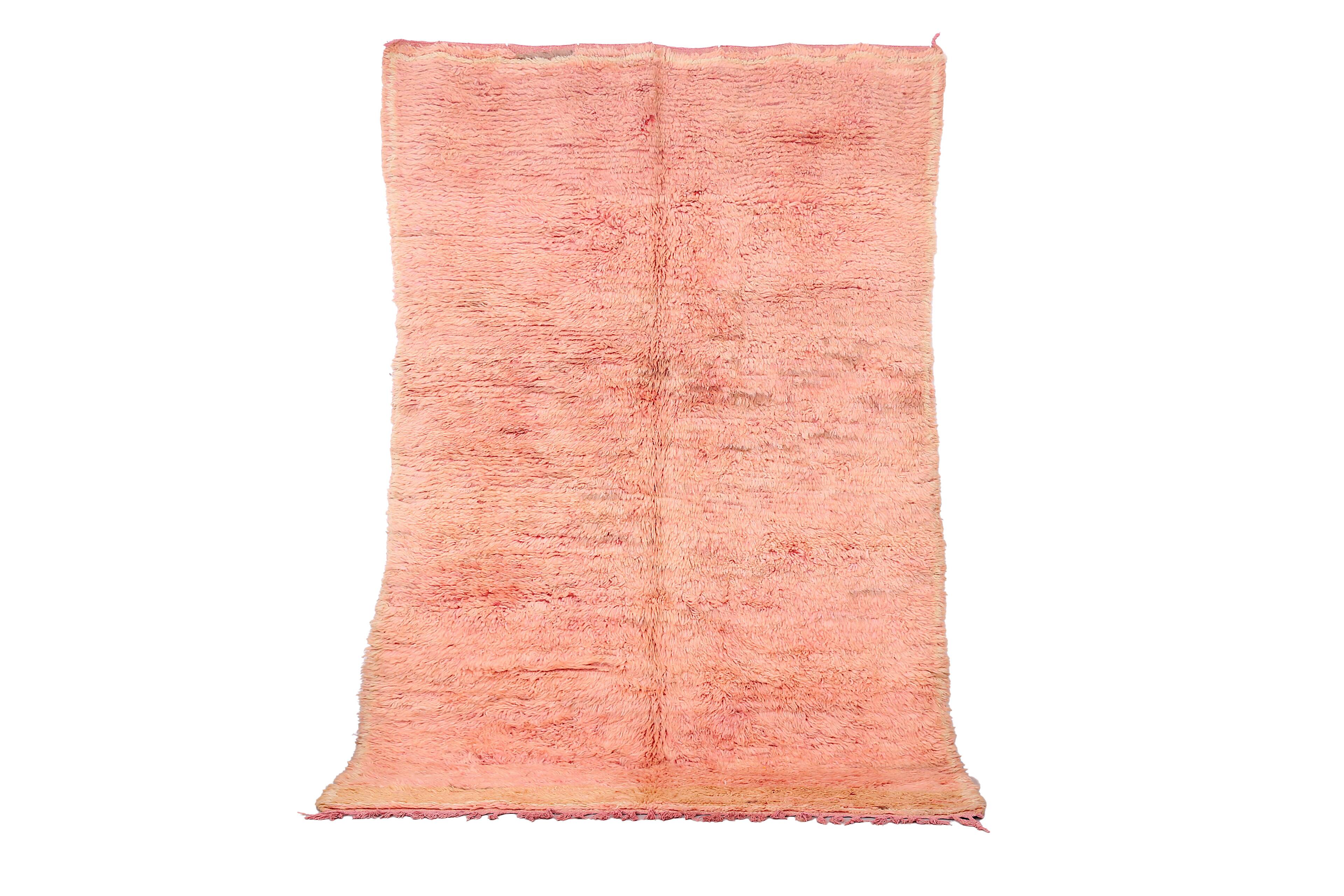 Tapis marocain vintage couleur pêche 162 x 249 cm - Tapis berbère fait main - Tapis en laine