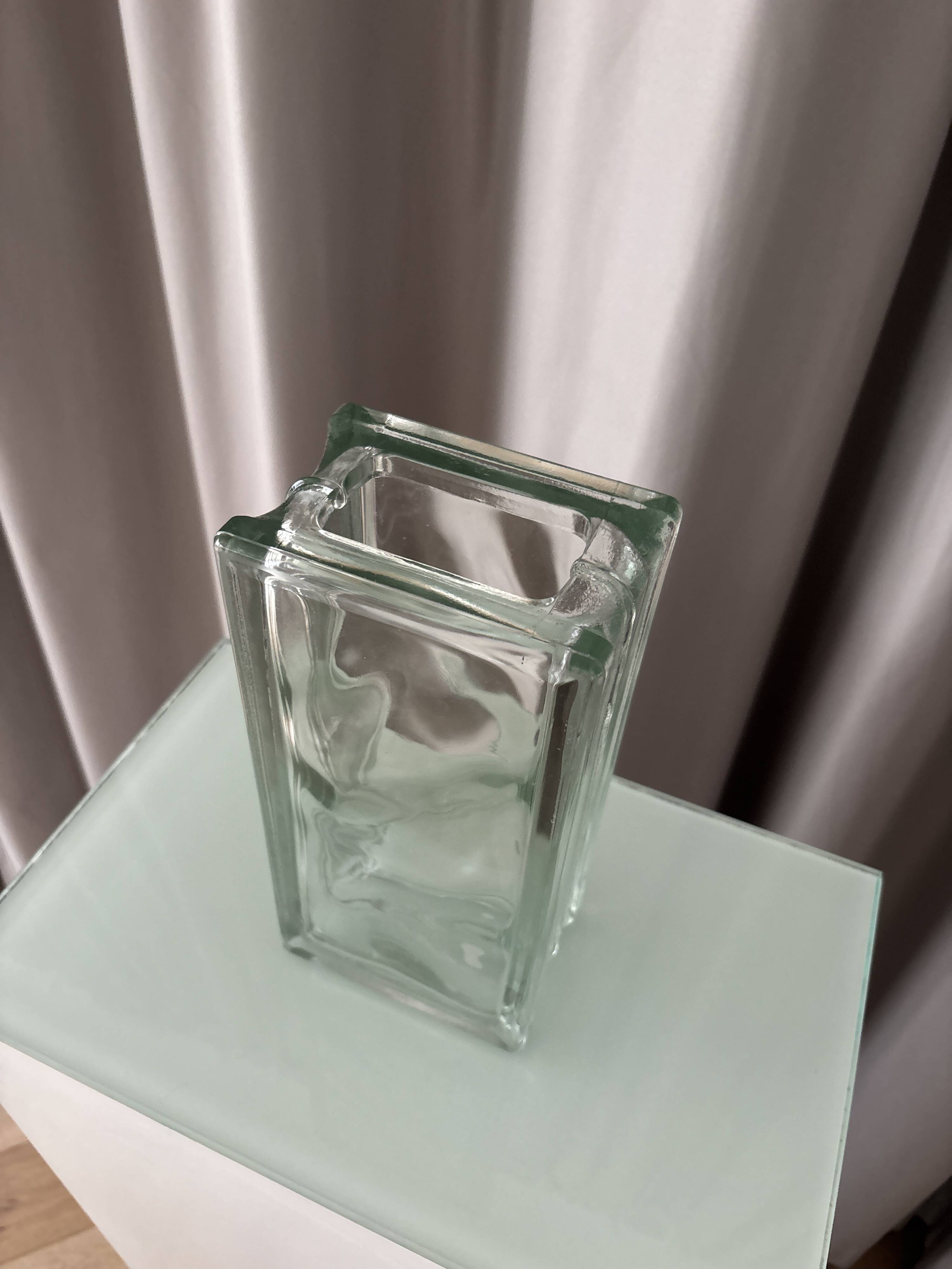 Vintage Rectangular Glass Brick Vase – Minimalist Modern Design (ca. 1980s–