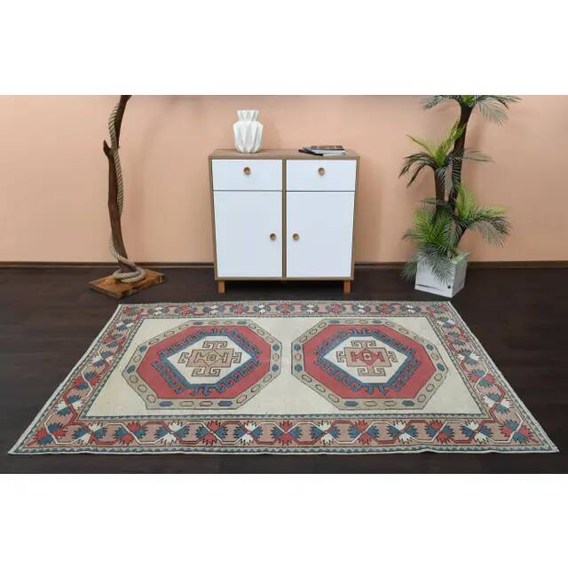 Vintage Turkish Oushak Handmade Wool Cotton Red Area Rug 150x218