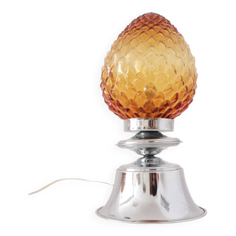 Modernist Chromed Amber Glass Pine Cone Table Lamp