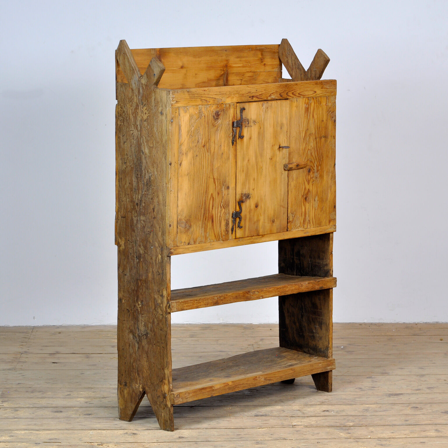 Antique primitive moldavian pine country farmhouse cabinet , circa 1850