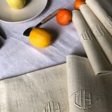 Antique napkins damascus and monogrammed tinted fresh butter