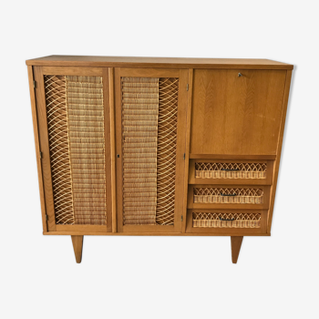 Furniture with wooden secretary and rattan