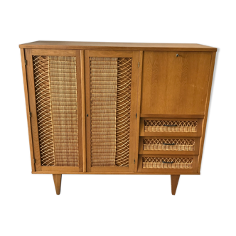 Furniture with wooden secretary and rattan