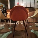 Set of 3 chairs, egg-shaped armchairs with compass legs, 1950