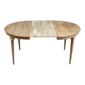 Table à manger ronde extensible ovale art déco rénovée en chêne massif 160c