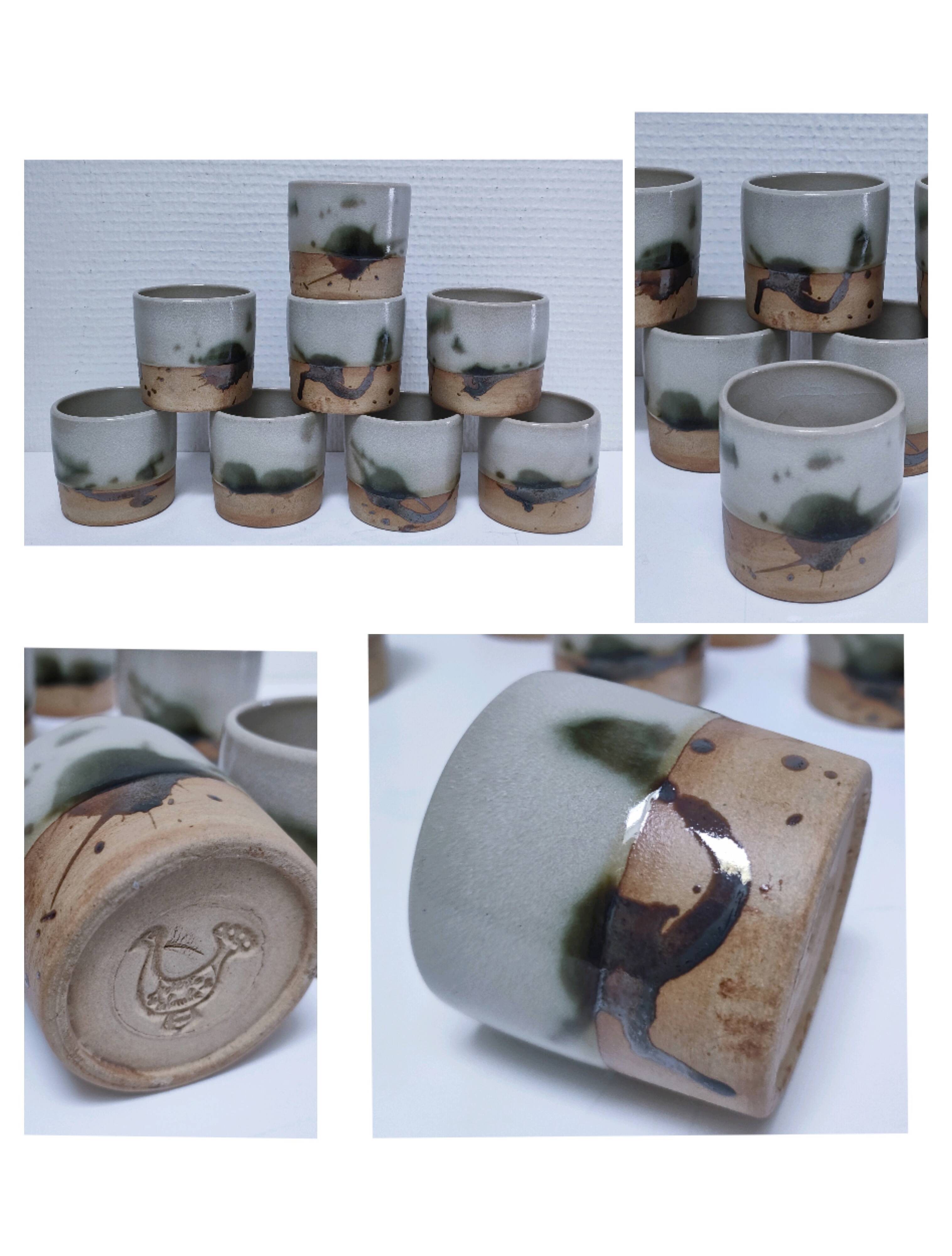 Eight ceramic glasses pottery la colombe Vallauris