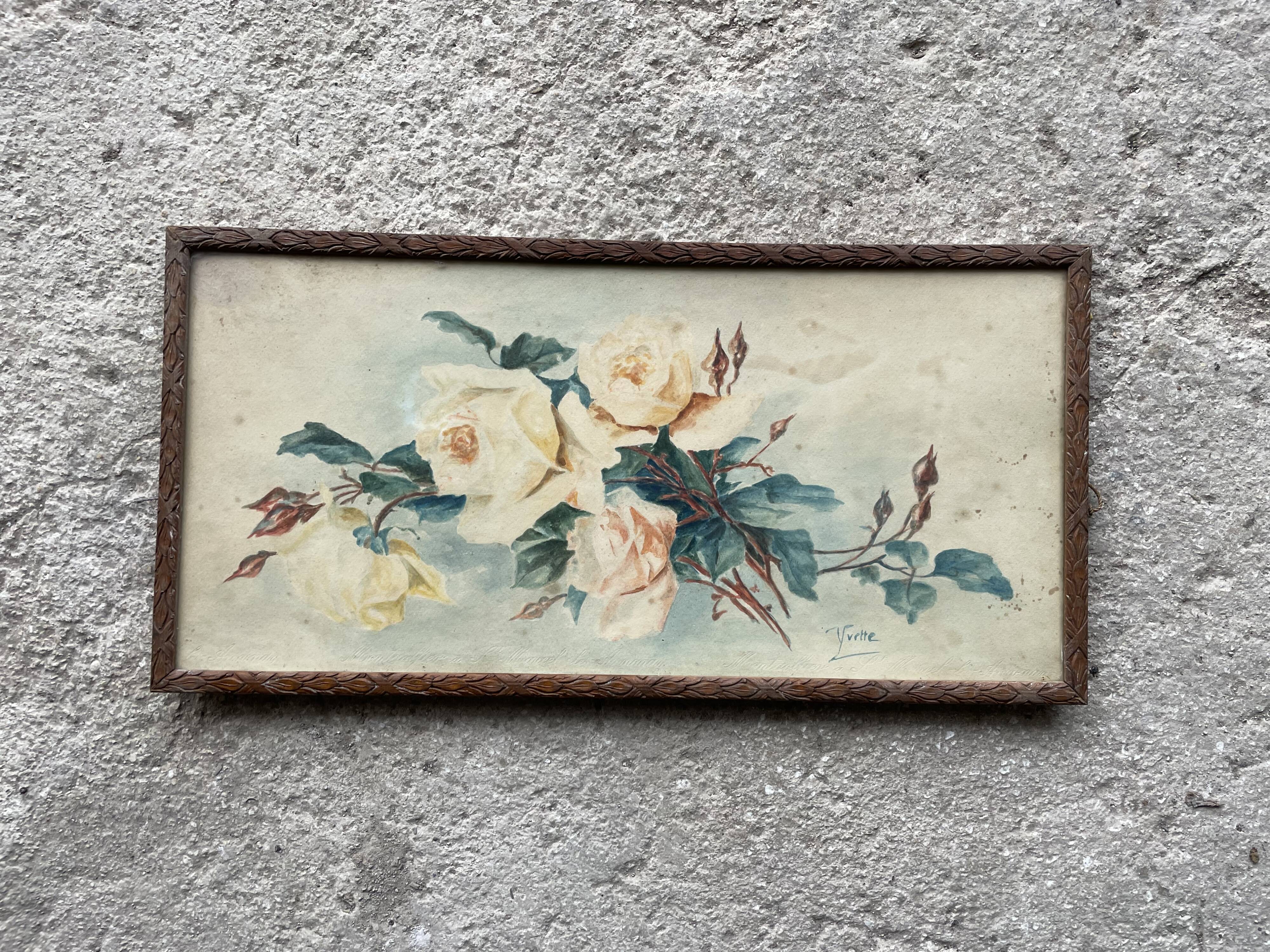 Old watercolor under glass