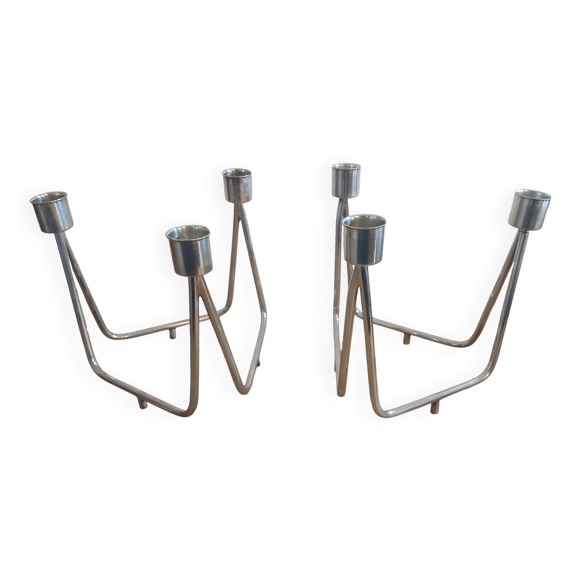 Pair of candlesticks Neptune collection new shapes Christofle 1959