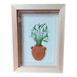 Original floral watercolor composition and handmade clay