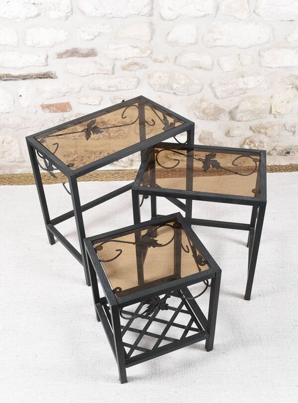 Lot de 3 tables gigogne en fer forgé
