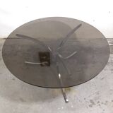 Table basse vintage, chrome et verre