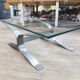 Vintage brushed steel coffee table and thick glass top - italian design