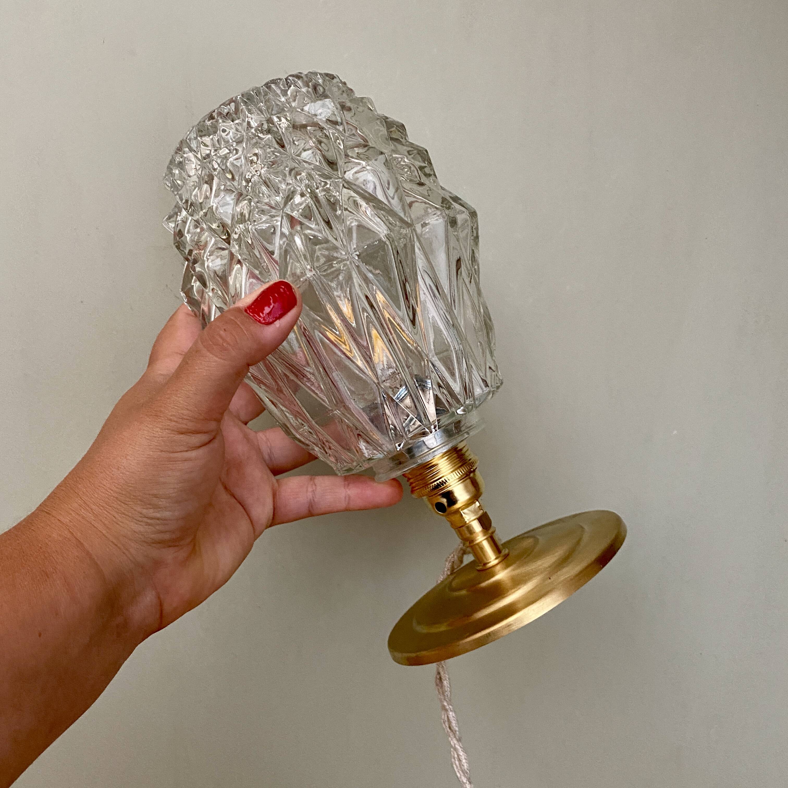 Vintage globe table lamp in molded glass