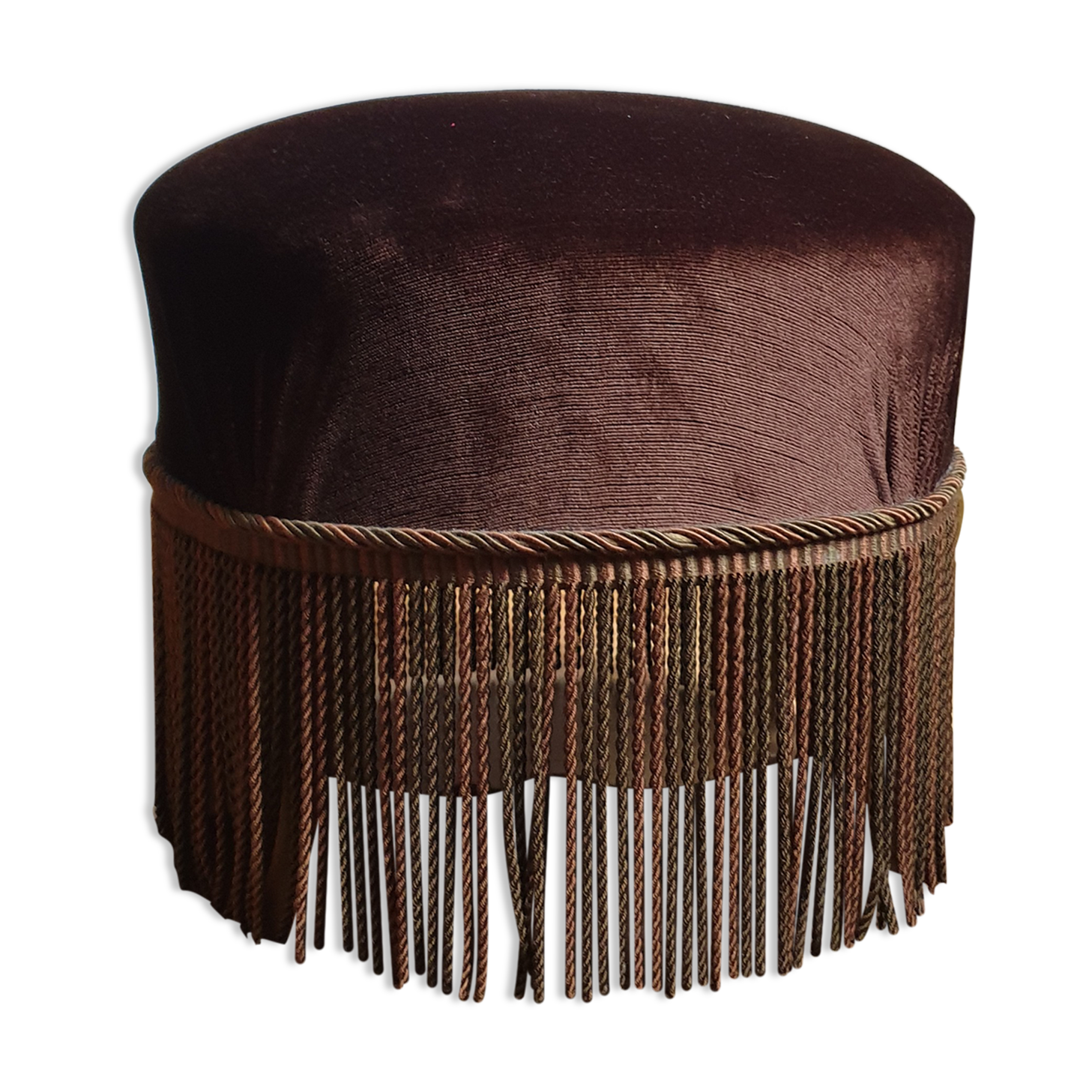 Pouf velours vintage à franges