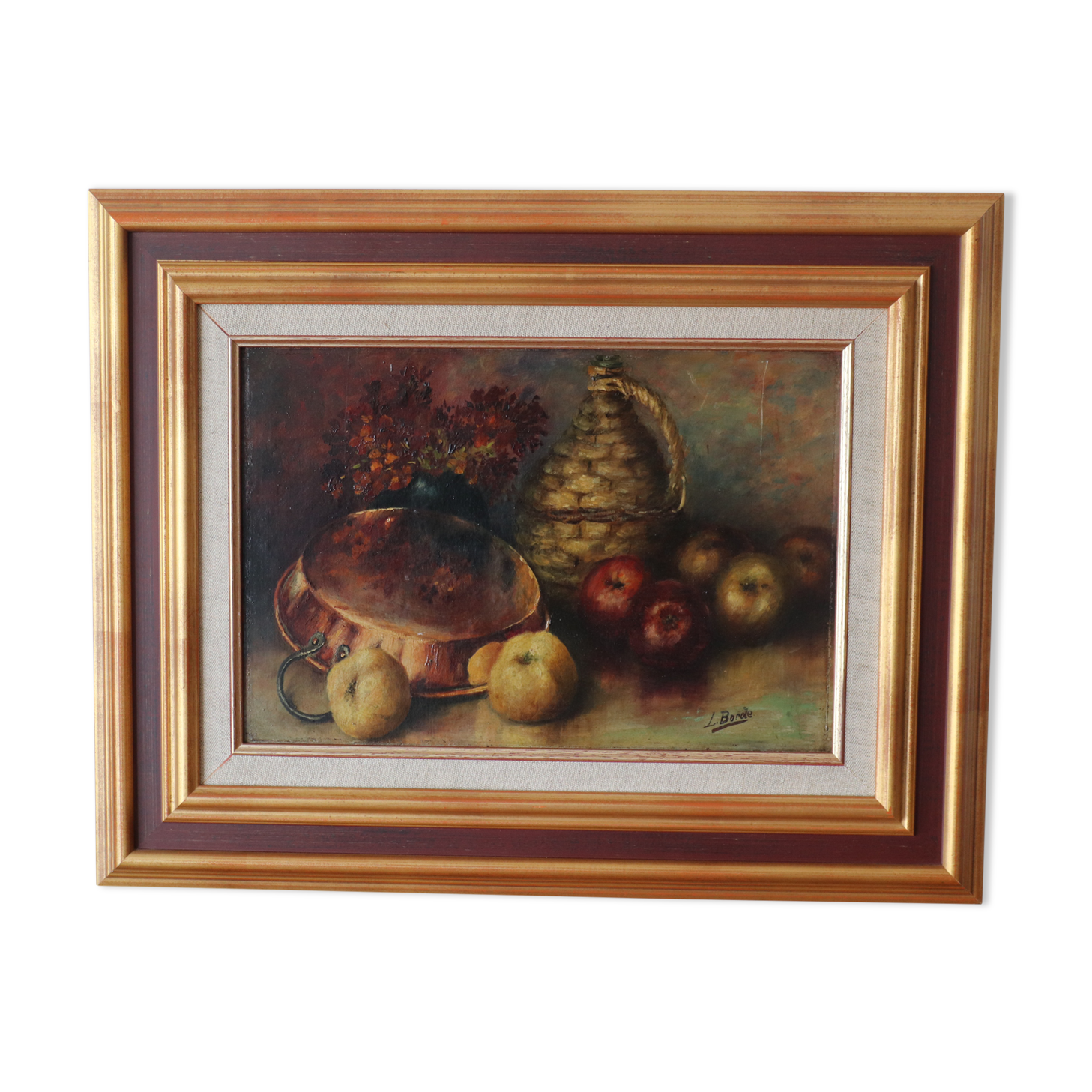 Old still life painting lady jeanne and apples