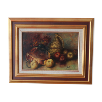 Old still life painting lady jeanne and apples