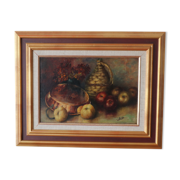 Old still life painting lady jeanne and apples