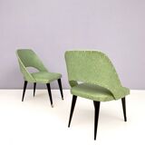 Pair of Vintage Green Skai Side Chairs with Ebonized Wood Legs, Italy