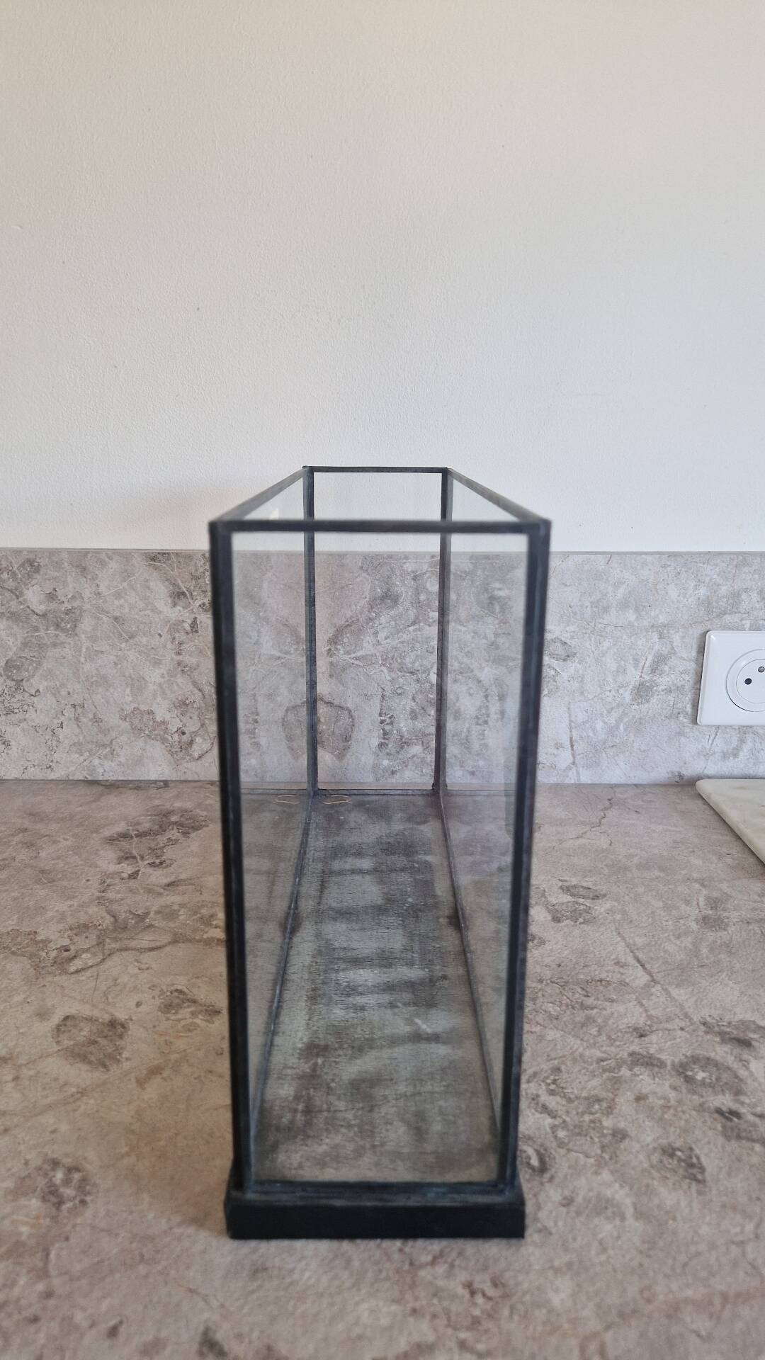 Showcase, antique table display in iron and glass
