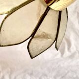 Vintage chandelier in gold metal and mother-of-pearl petals - 5 branches