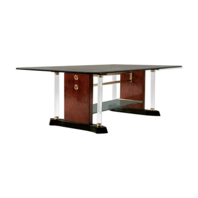 Table basse laiton et verre, 1970s