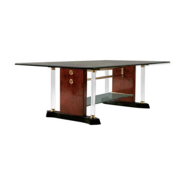 Table basse laiton et verre, 1970s