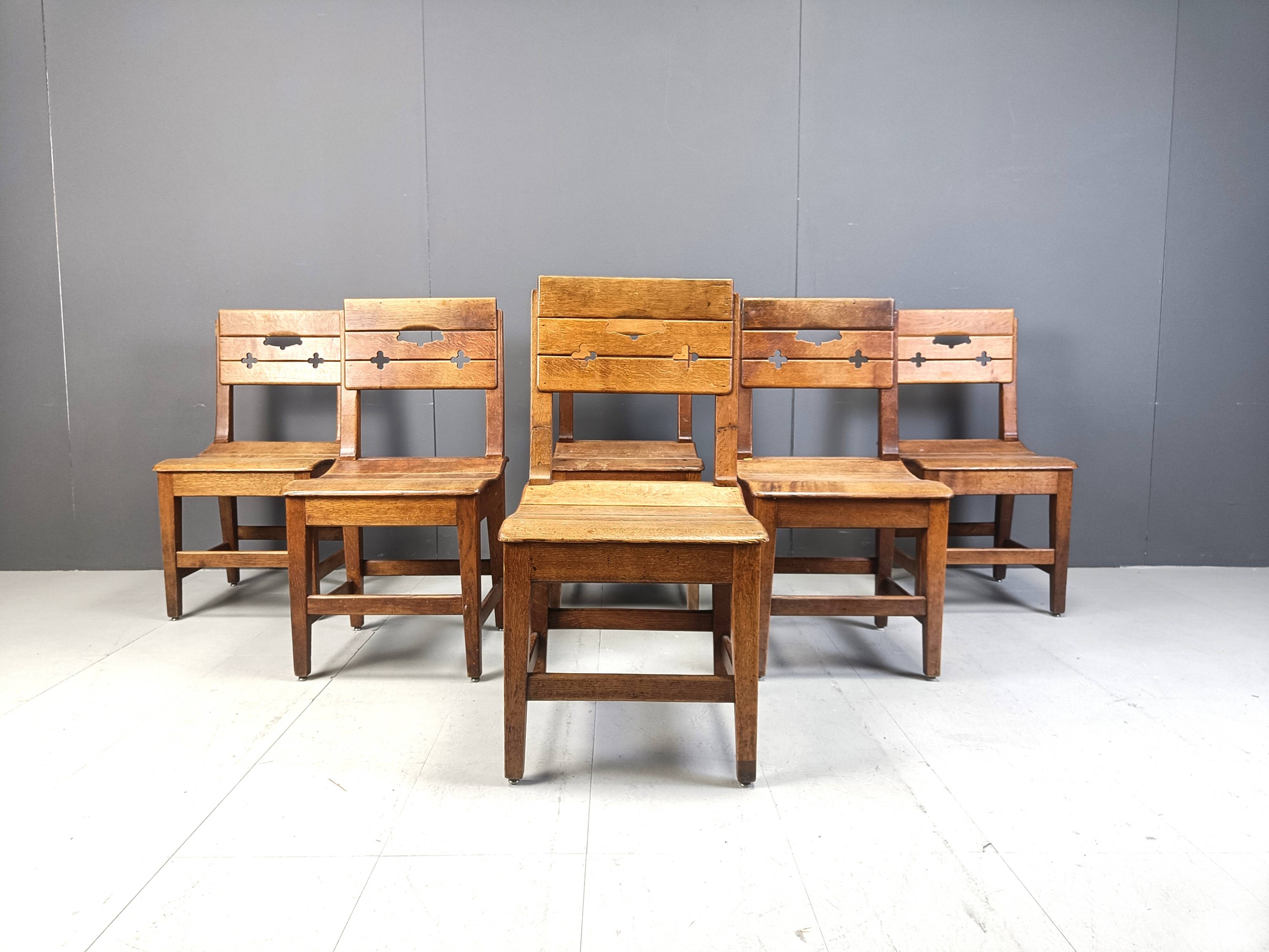 Vintage oak brutalist chairs, 1960s