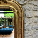 Mirror 153/101cm Louis-Philippe with pediment and pearl gold leaf.