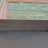 Original oil painting of a landscape with a pond and water lilies by Albert Morhain, 1930.