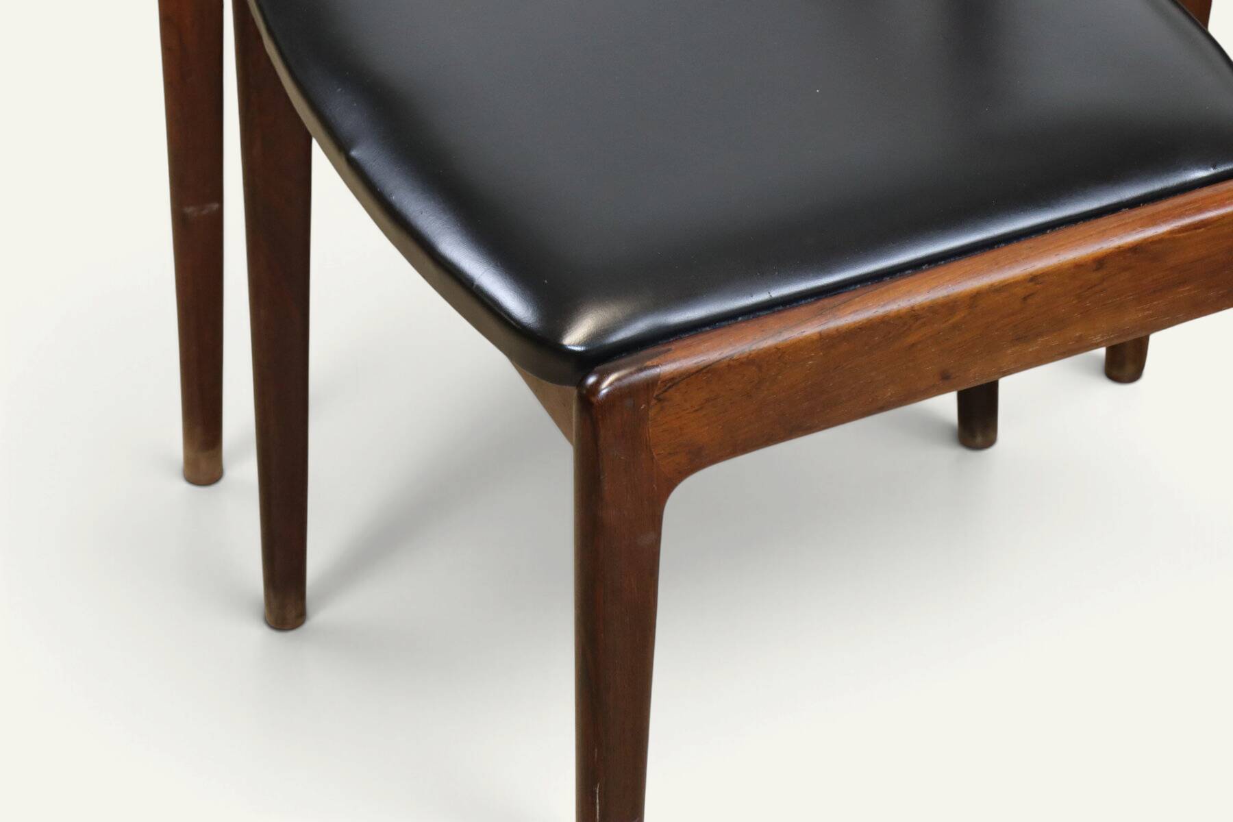 Set of 4 vintage teak and black faux leather chairs – 1960s
