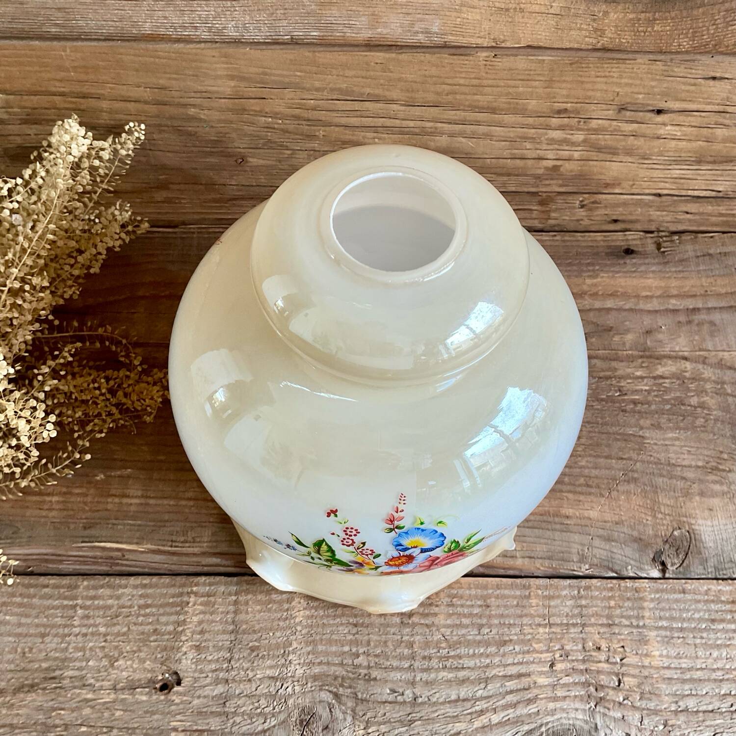 Opaline glass globe pendant light with flowers